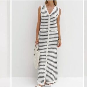 COMMENSE White Black Stripe Knit Maxi Dress NWT
